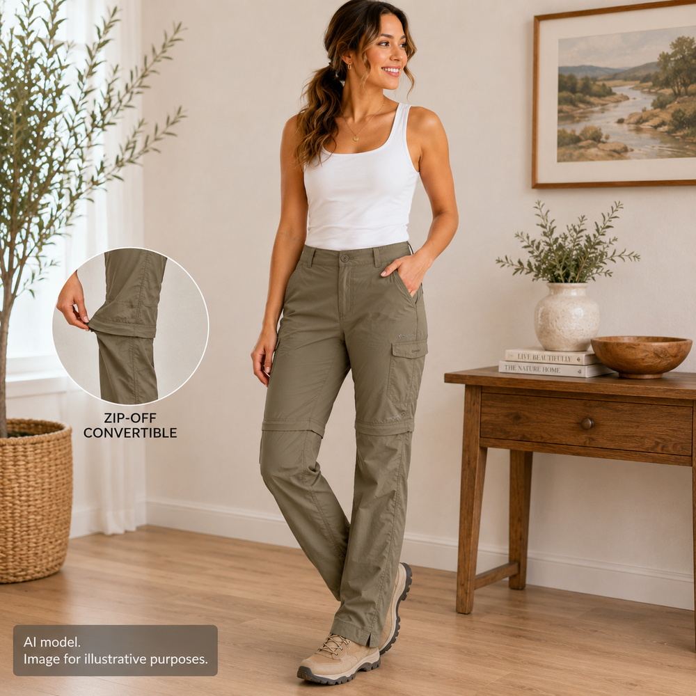 Columbia Pants Womens 8 Khaki Convertible Zip-Off Omni-Shade Hiking Camp Travel